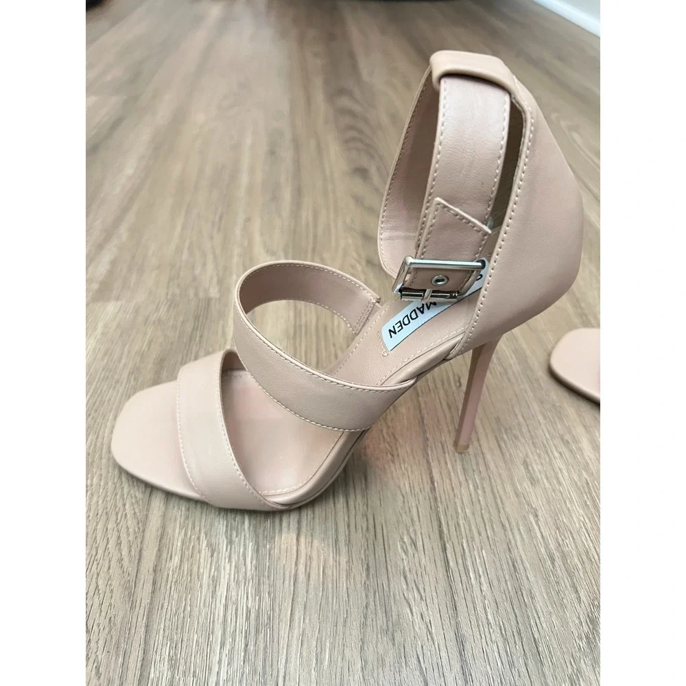 Steve Madden Jelena‎ Tan Leather Heels Size 8 Ankle Strap Stiletto